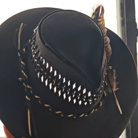 Customizable hand sewn and handknitting leather hat | cowboy hat | special gift for cowboys and cowgirls | specail party hat