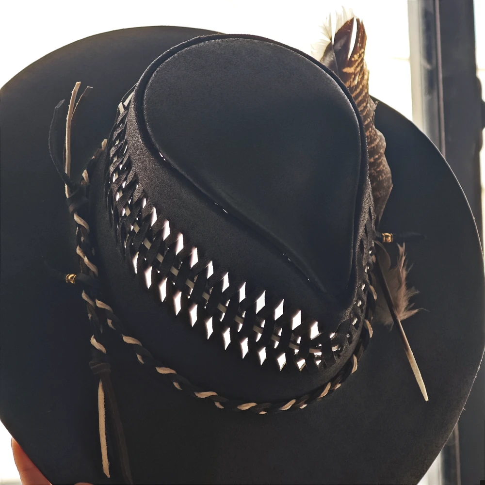 Customizable hand sewn and handknitting leather hat | cowboy hat | special gift for cowboys and cowgirls | specail party hat