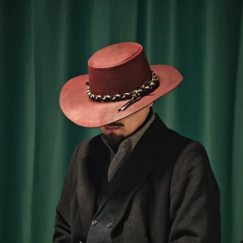 Artisan Crafted Red Gambler Hat – One-of-a-Kind Western Elegance