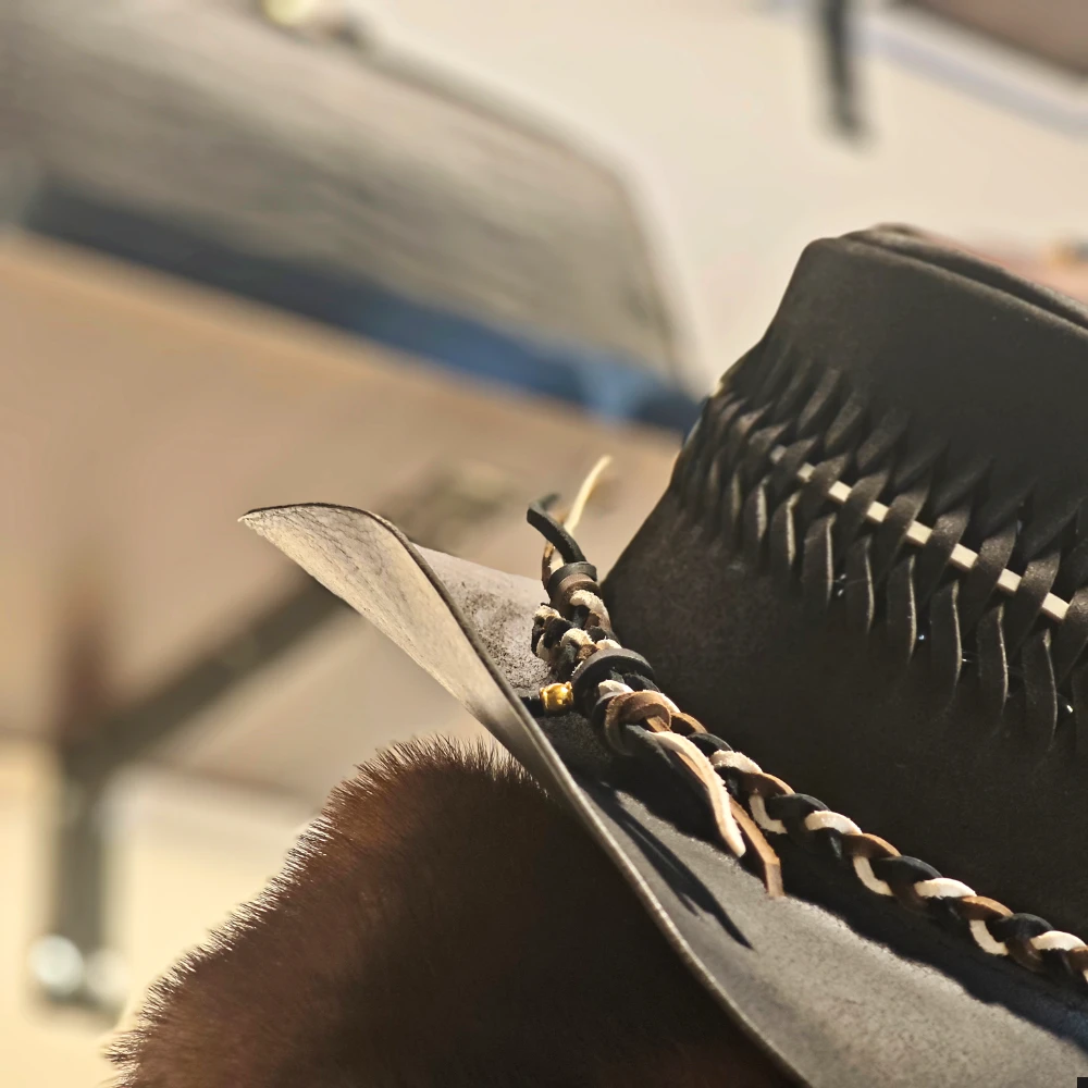Customizable hand sewn and handknitting leather hat | cowboy hat | special gift for cowboys and cowgirls | specail party hat