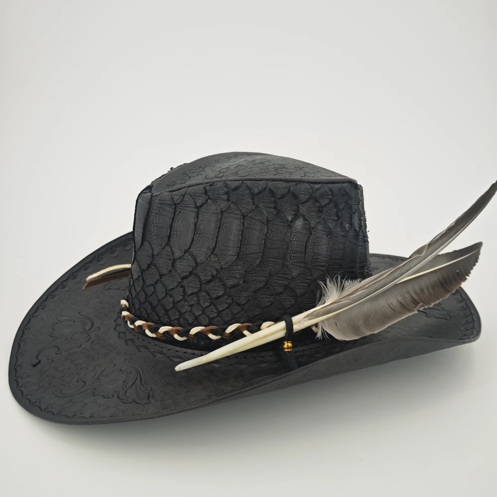 Layne Handcrafted Python and Leather Cowboy Hat