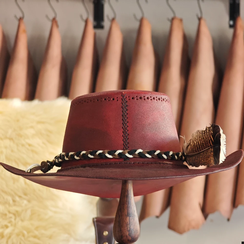 Artisan Crafted Red Gambler Hat – One-of-a-Kind Western Elegance