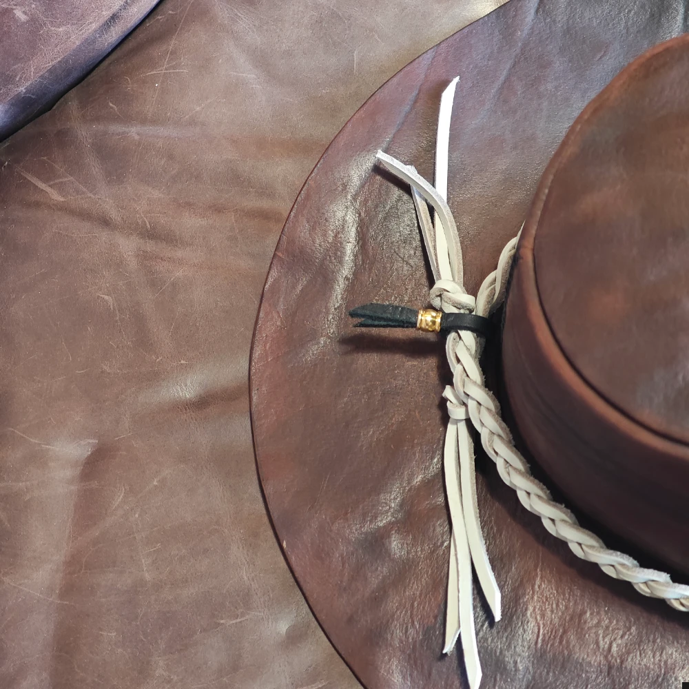 Hand-Stitched Bison Leather Cowboy Hat – Natural Grain, Artisan Crafted