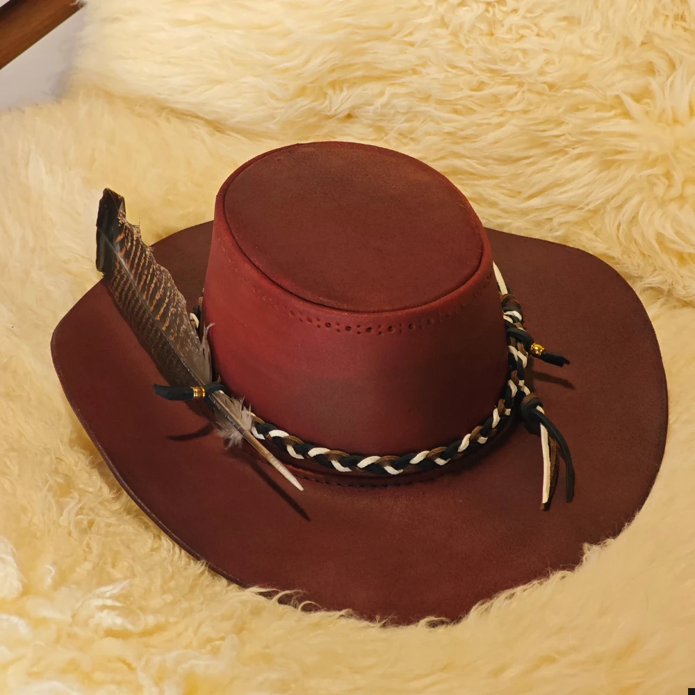 Artisan Crafted Red Gambler Hat – One-of-a-Kind Western Elegance