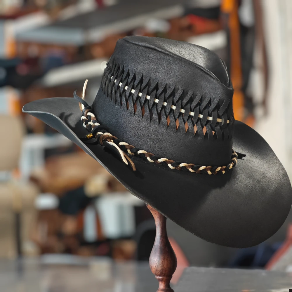 Customizable hand sewn and handknitting leather hat | cowboy hat | special gift for cowboys and cowgirls | specail party hat