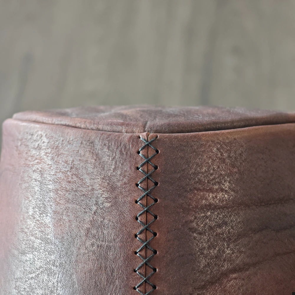 Hand-Stitched Bison Leather Cowboy Hat – Natural Grain, Artisan Crafted