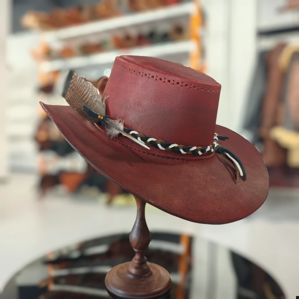Artisan Crafted Red Gambler Hat – One-of-a-Kind Western Elegance