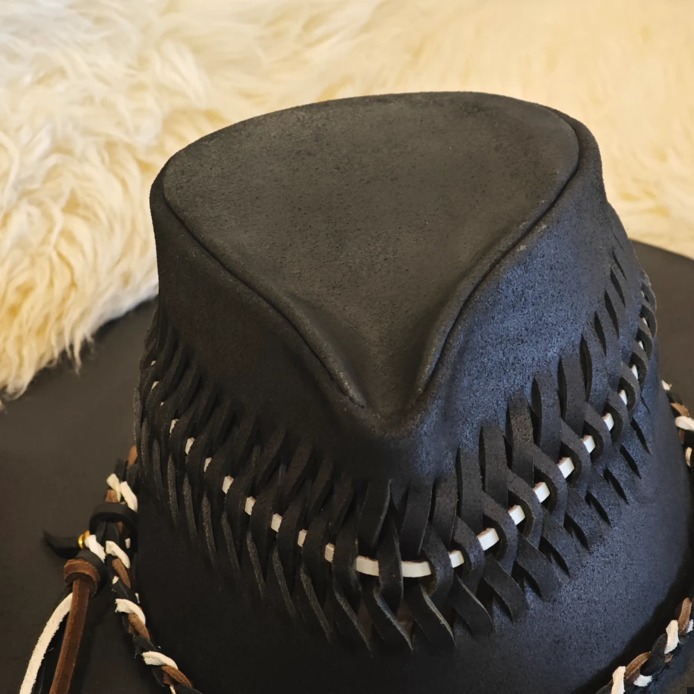 Customizable hand sewn and handknitting leather hat | cowboy hat | special gift for cowboys and cowgirls | specail party hat