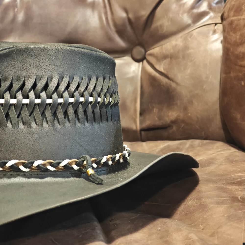 Customizable hand sewn and handknitting leather hat | cowboy hat | special gift for cowboys and cowgirls | specail party hat