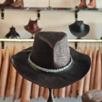 Hand-Stitched Bison Leather Cowboy Hat – Natural Grain, Artisan Crafted