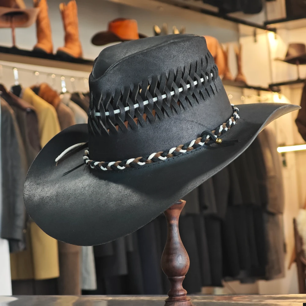 Customizable hand sewn and handknitting leather hat | cowboy hat | special gift for cowboys and cowgirls | specail party hat