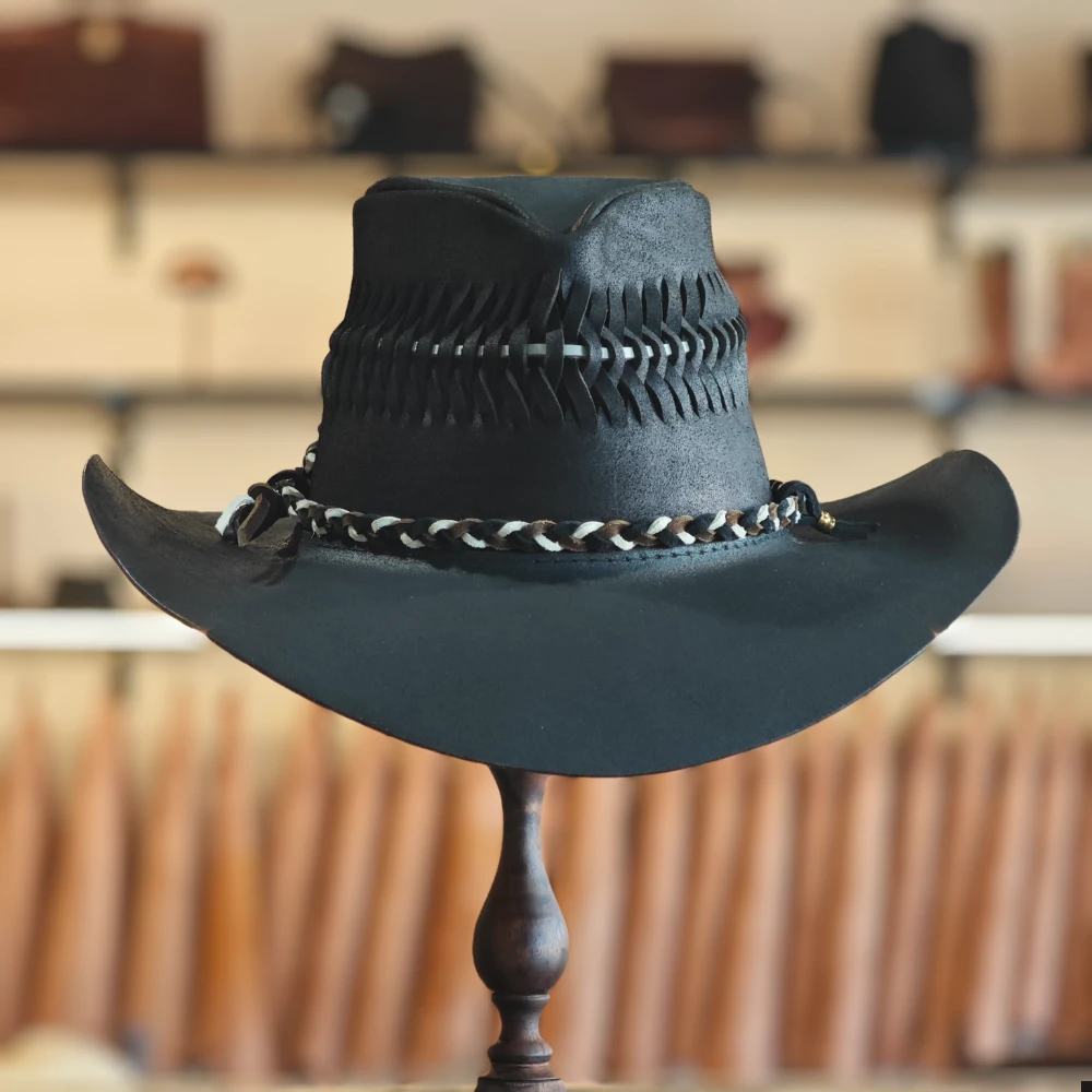 Customizable hand sewn and handknitting leather hat | cowboy hat | special gift for cowboys and cowgirls | specail party hat