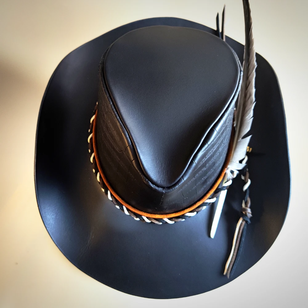 Handmade Cowboy Hat in Alligator Leather, Unique Square Patterned Belly Band｜Ideal for Western Style Lovers