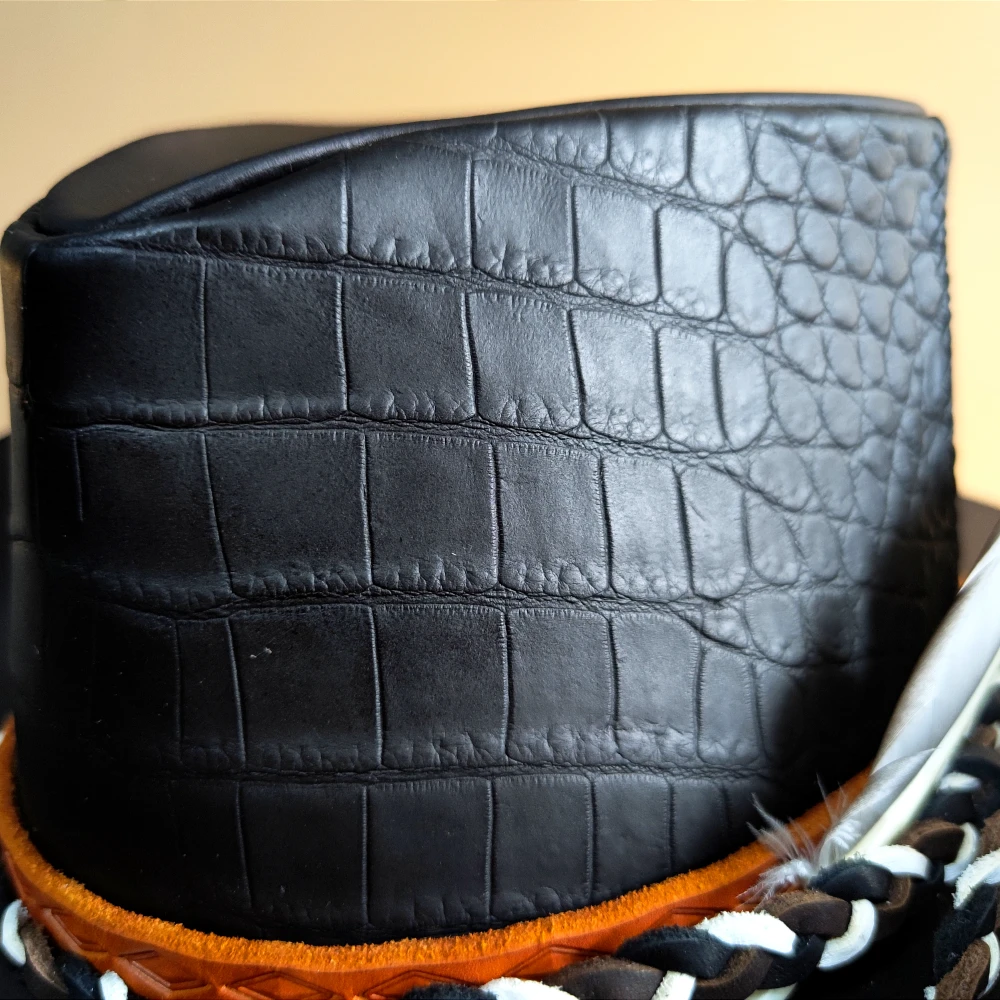 Handmade Cowboy Hat in Alligator Leather, Unique Square Patterned Belly Band｜Ideal for Western Style Lovers